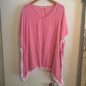 Pink / Pom Pom beach cover up / one size